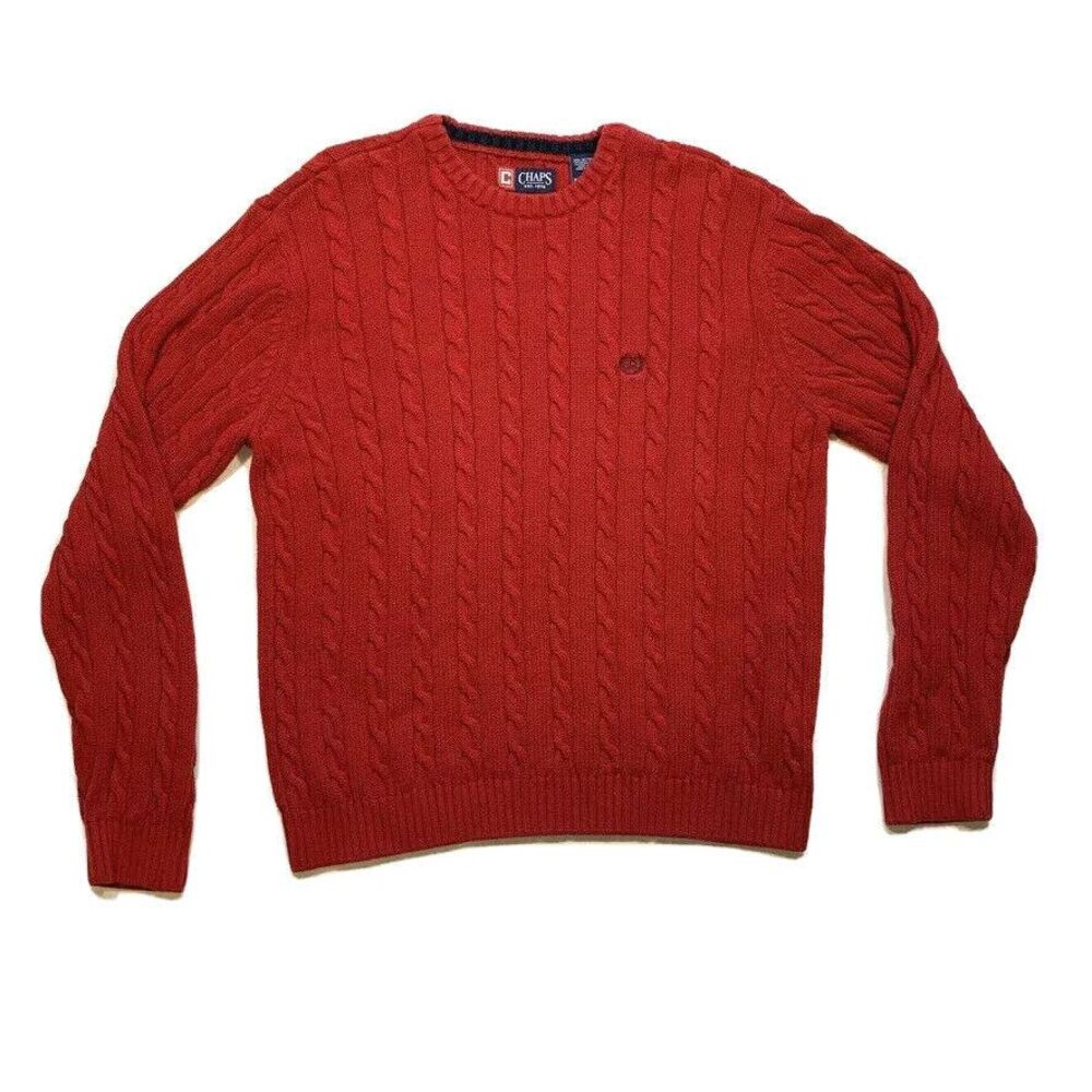 Vintage Chaps Ralph Lauren Chunky Cable Knit Sweater Crew Neck Hong Kong XL NWOT